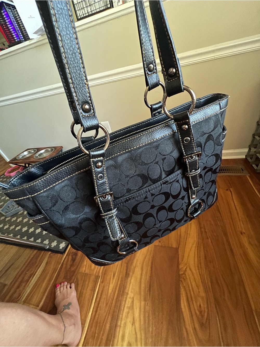 Coach Black Signature Jacquard Shoulder Tote